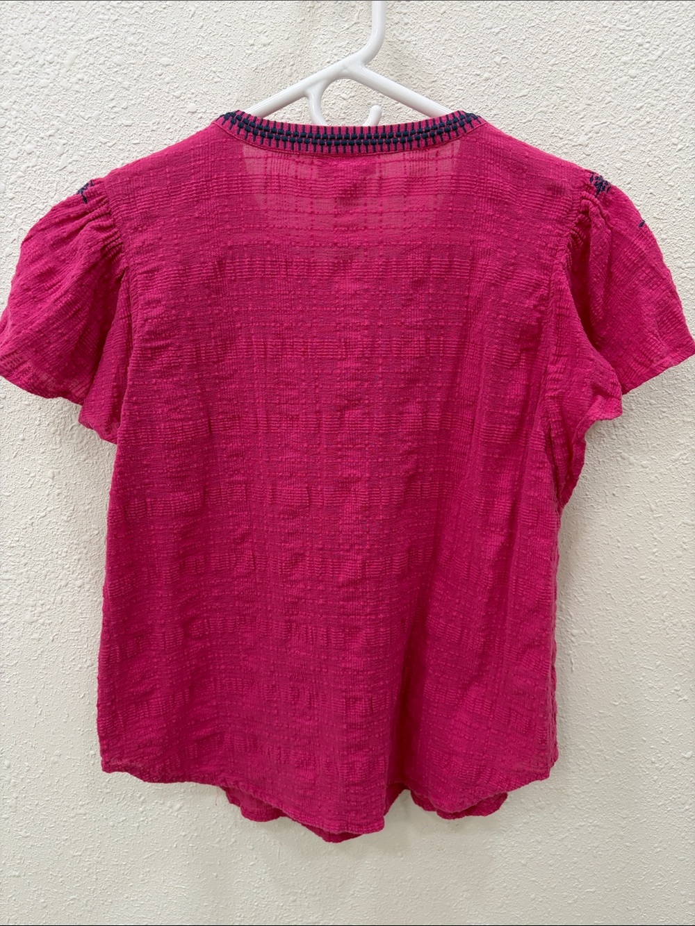 J. Jill Hot Pink Short-Sleeve Tunic with Navy Embroidery - Picture 4 of 4